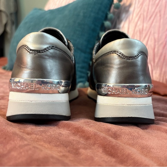 Michael KORS FELIX SILVER LUREX GLITTER Chain Mesh LOGO Sneakers - Picture 6 of 9